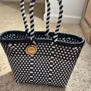 Maria Victoria Black and White Woven Tote Bag